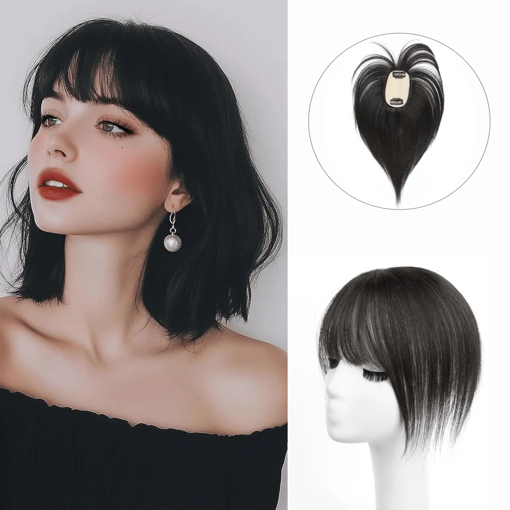 

SPIKFN 5x9 см Топпер из натуральных человеческих волос 8 "-14" Натуральный прямой топ Шиньоны Натуральный черный топпер для волос Средняя часть с челкой