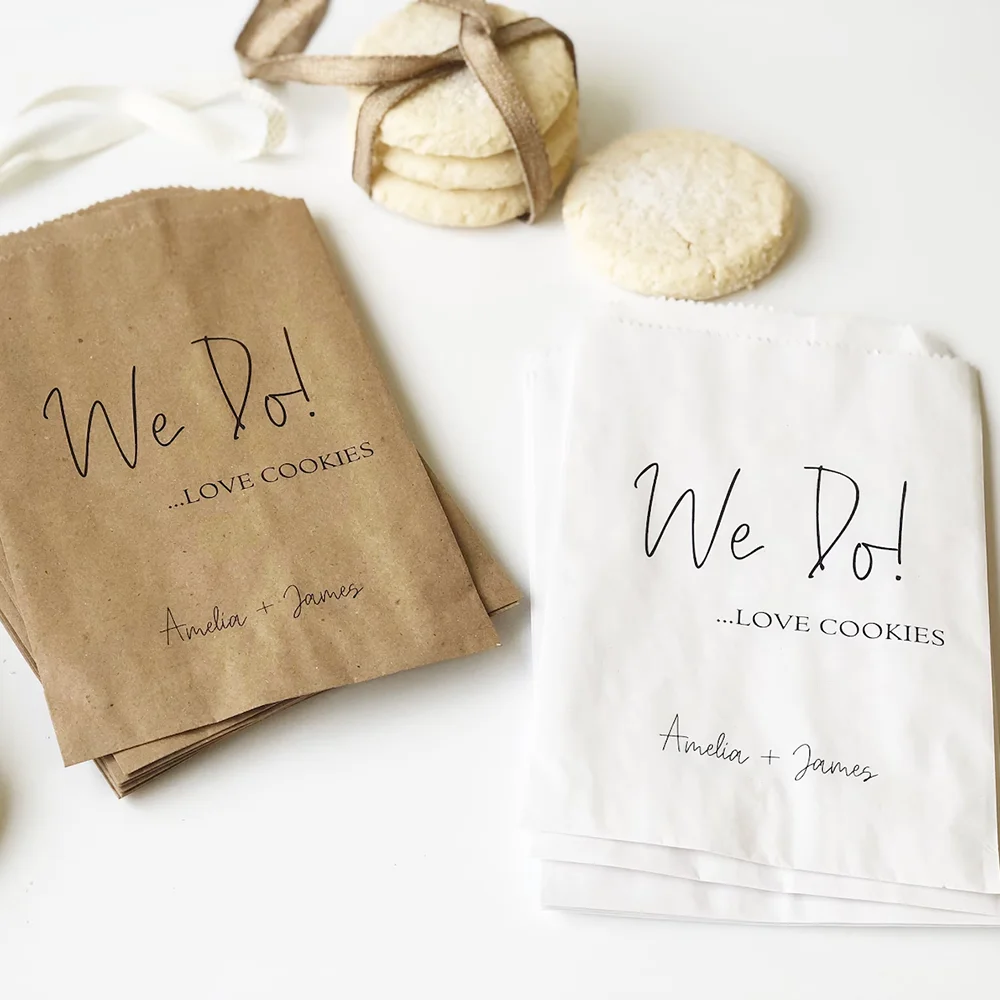 ¡10 piezas personalizadas que hacemos! Bolsas de regalo de papel Kraft, decoraciones para mesa de boda, bolsas para galletas, accesorios para mesa de postre para fiesta de compromiso