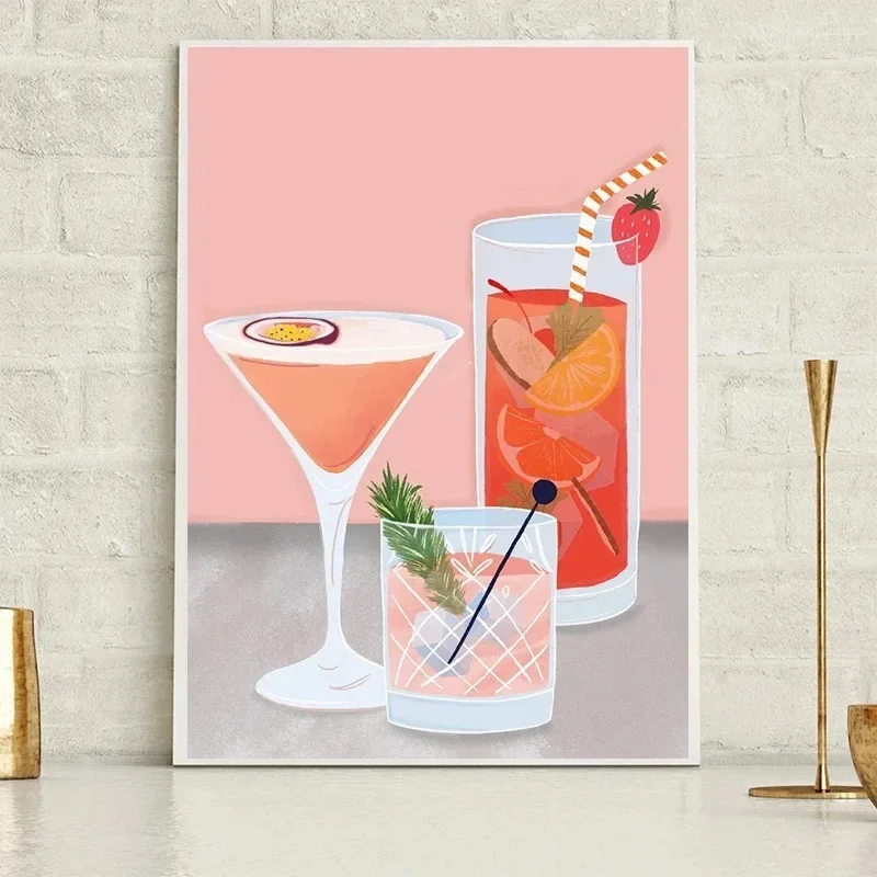 Cocktail Kitchenware Still Life Posters Prints Diamond Coffee Fruit Bread Wall Art Picture for Kitchen Restaurant Decor
