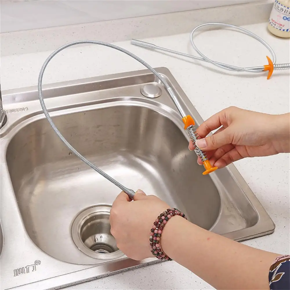 Clog Remover Pressable Anti Clogging Application Stainless Steel Kitchen Tools Drain Snake Spring Tube Bendable Flexible 60cm