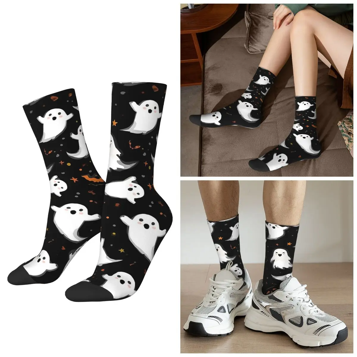 

All Seasons Halloween Ghost Pattern Socks Harajuku Sport Middle Tube Socks Fashion Stockings for Men Women Valentine's Day Gifts