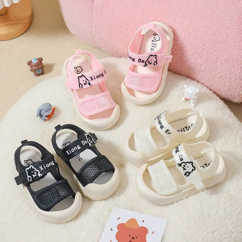 

2026Children's Sandals 2-12 Years Old Cartoon Greenish Pink Soft Boys Girls Beach Shoes Casual Non-slip Kids Baby Sports Sandals