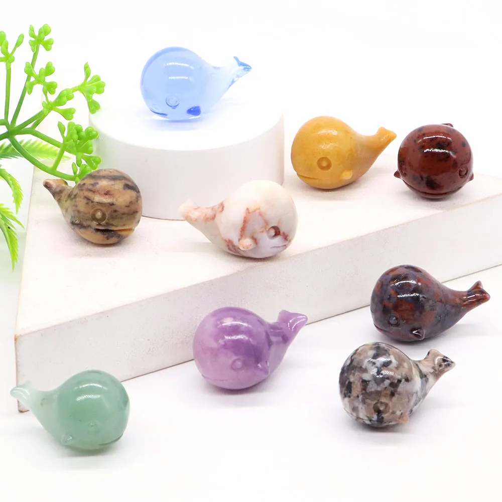 

1.2" Mini Cute Whale Statue Natural Stone Crystal Carved Healing Animal Figurine Reiki Gemstone Crafts Home Decoration Wholesale