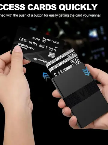 남성용 슬림 알루미늄 카드 홀더, 내구성이 뛰어난 확장형 백플레이트, RFID 차단 미니멀리스트 금속 팝업 지갑, 14개 이상의 카드 및 현금 보관 가능