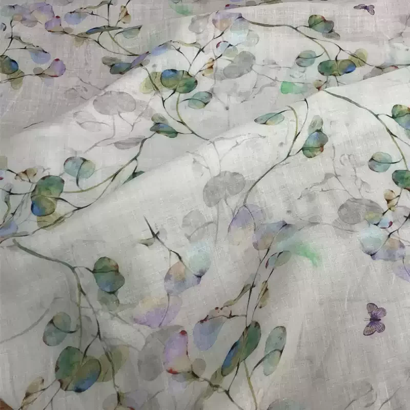 

White pure ramie printed fabric, used for making high-end summer clothing fabrics.