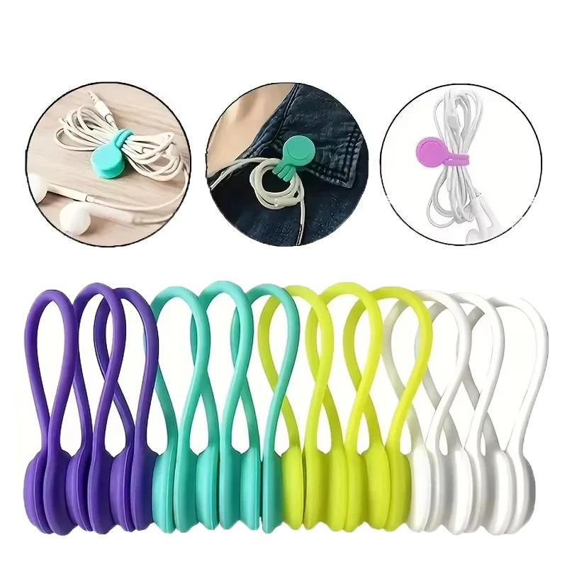 3-10PCS Silicone Magnetic Cable Ties Reusable Wire Organizer Clips For Bundling Securing Headphone Holder USB Data Cables Winder