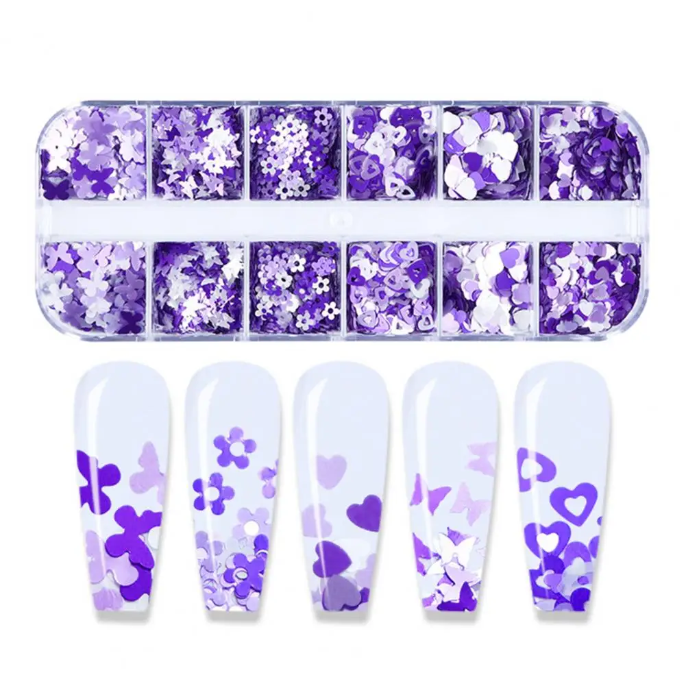 แผ่นติดเล็บรูปดาวผีเสื้อผสมลายกากเพชร12เม็ดตกแต่งศิลปะติดเล็บแบบ DIY