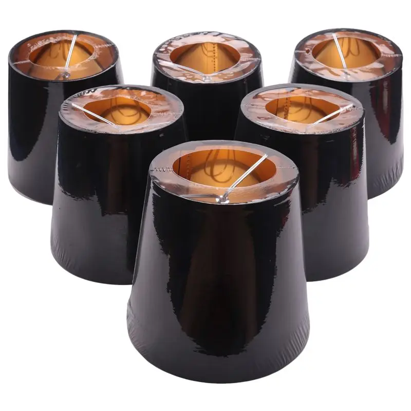 Black Lamp Shades With Gold Lining Clip On Light Shades Candle Chandelier Lampshades, Set Of 6-[LUCK 9]