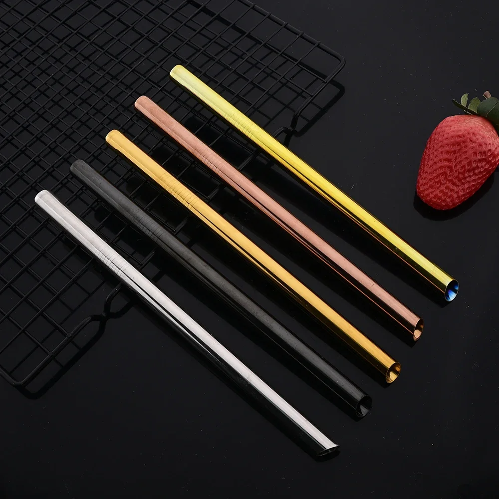 12Pcs 12*215mm Colorful 304 Stainless Steel Drinking Straws Set Reusable Metal Straw for Bar Boba Bubble Tea Milkshake Tubes