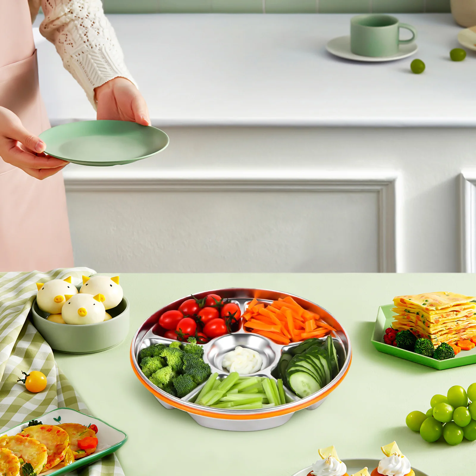 Compartment Plate Serving Tray Divided With Lid Food Stainless Steel Trays For Eating Pp Snack Containers Lids Breakfast