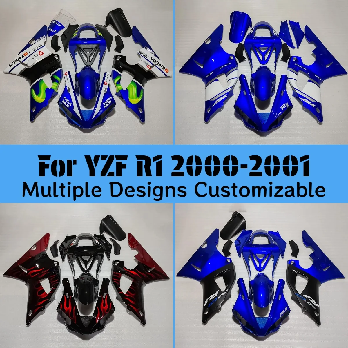 YZF R1 2000 2001 Customizable Fairings for YAMAHA YZFR1 00 01 Injection Molded Motorcycle Body Cover Fairing Kit