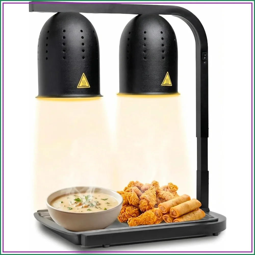 

Commercial Grade Food Heat Lamp, Portable Electric Food Warmer, 2-Bulb 500W Free-Standing