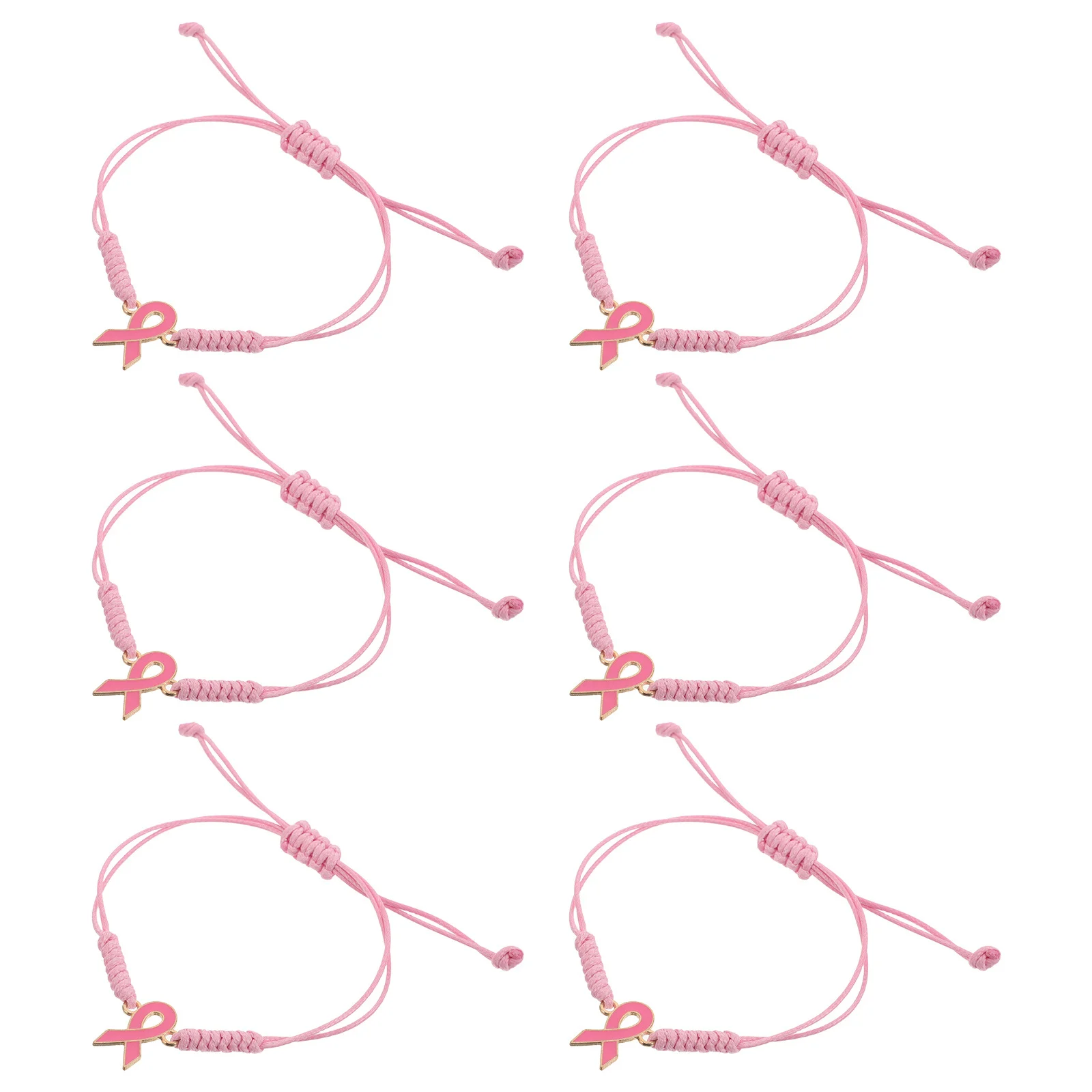 

6Pcs Handmade Braided Rope Bracelets for Women Adjustable Pink Awareness Jewelry Inspirational Health Reminder Gifts