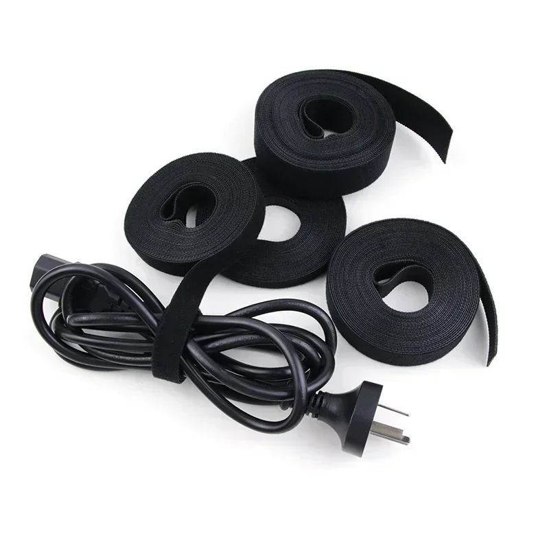 5m/roll Cable Ties Reusable Loop Bundle Self Adhesive Black Nylon Strap Organizer Clip Wire Holder Management Fastening Tape