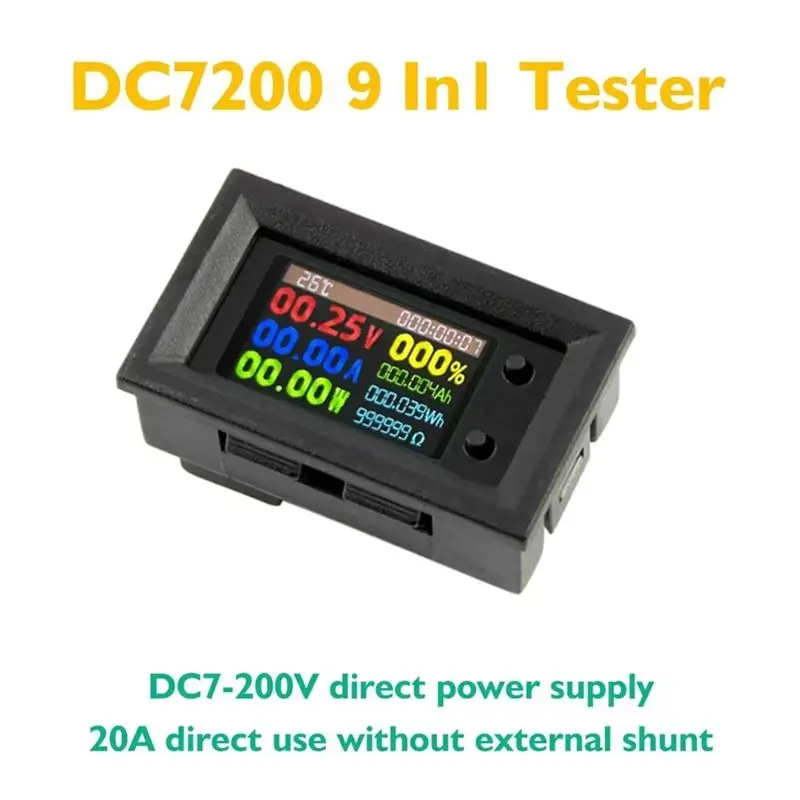 AEE6-DC720 30 فولت الطاقة الرقمية الفولتميتر مقياس التيار الكهربائي الجهد Wattmeter مقياس الحرارة 9 In1
