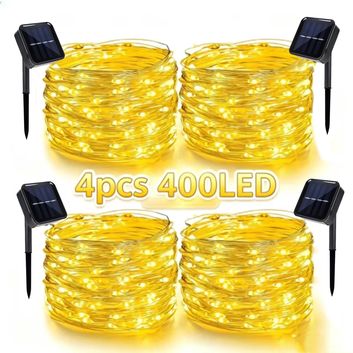 4Pcs Solar Copper Wire String Lights 400LED Outdoor Waterproof Fairy Lights Solar Powered Garland Light For Garden Patio Wedding Christmas Decoration