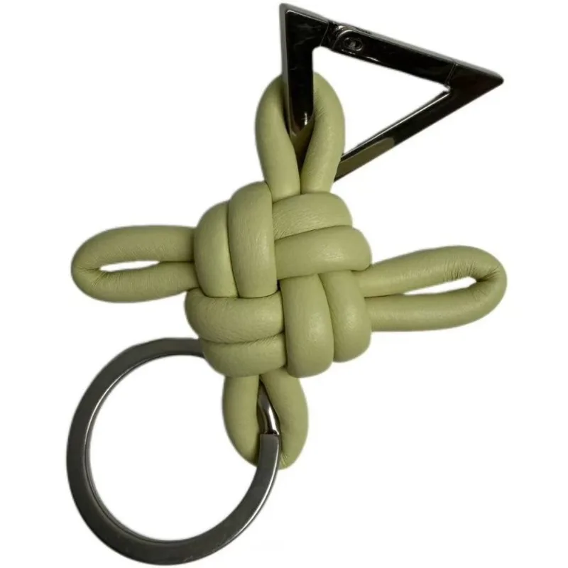 New lambskin woven Chinese knot car keychain men's and women's genuine leather bag pendant pendant high-end gift view 5