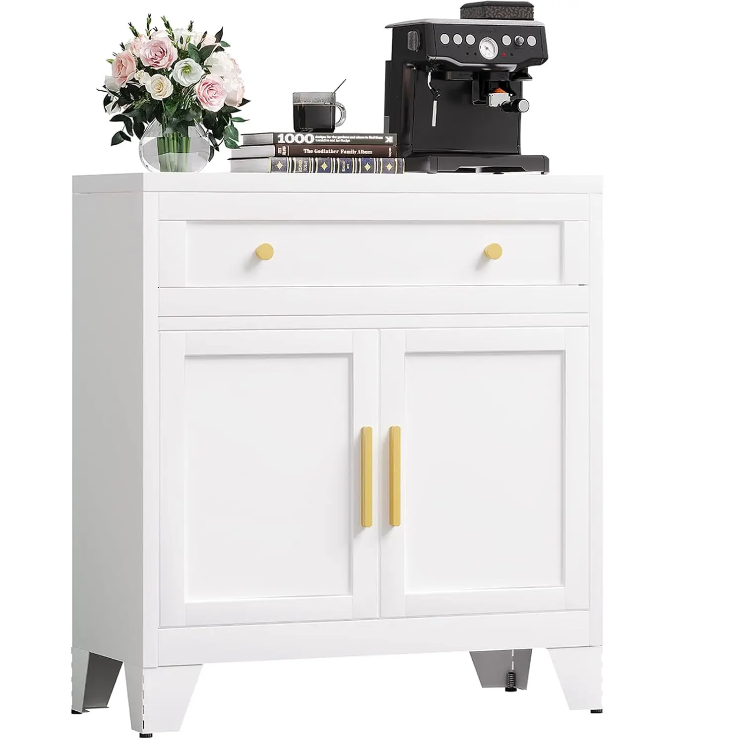 

Metal Sideboard Cabinet with Big Drawers,Farmhouse Coffee Bar with One Adjustable Shelves,Buffet Cabinet,Metal Storage Cabient f
