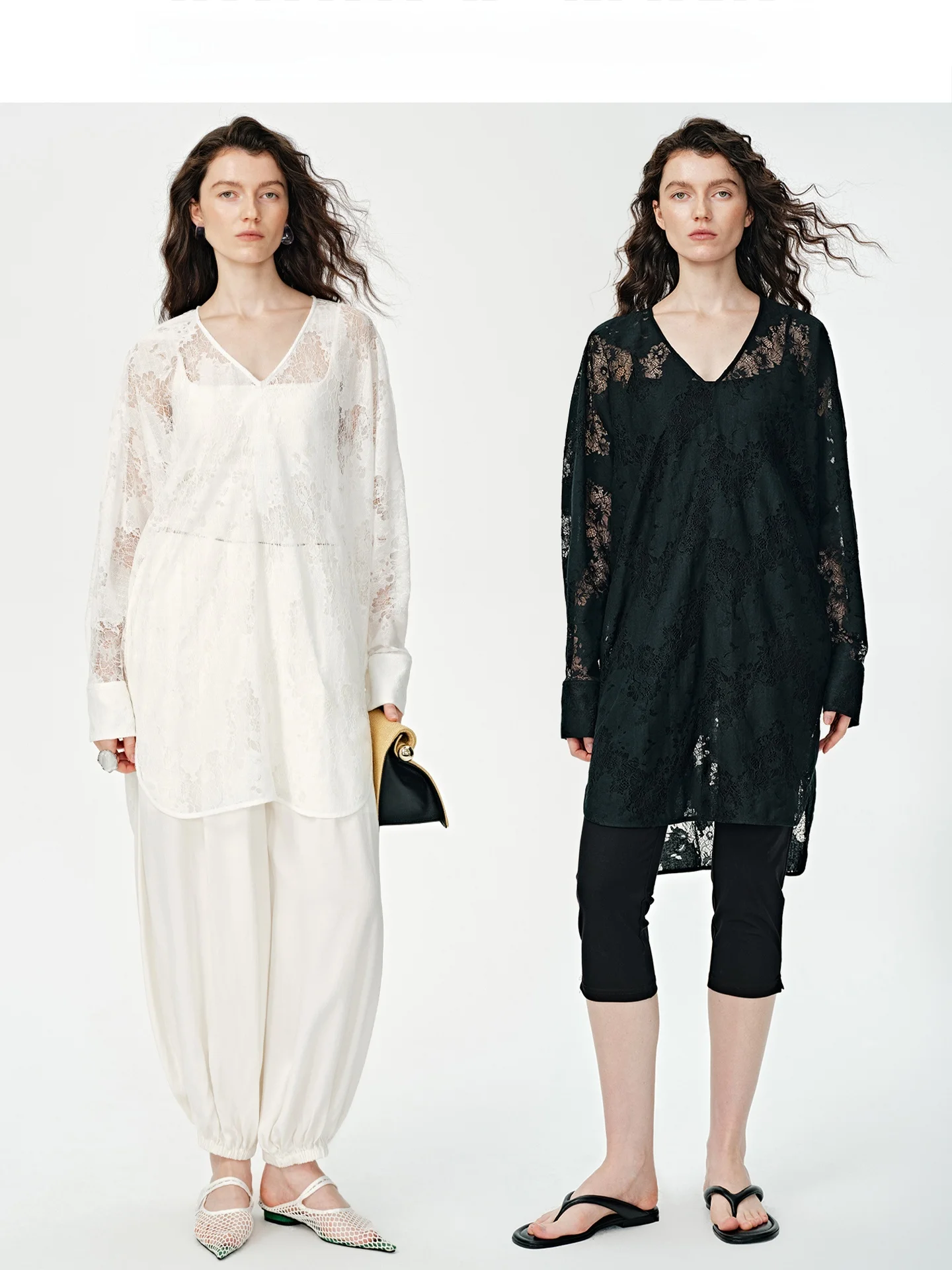 

Audrey Wang Luxury Lace See-through V-neck Cover up Loose Slimming Long Sleeve Sun Protection Outerwear Top for Women