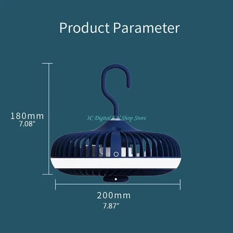 E74D Portable 3 مروحة خيمة سرعة الرياح مع سطوع مصباح LED LED التحكم عن بُعد معلقة مروحة سقف الخطاف لسيارة العربة المنزل