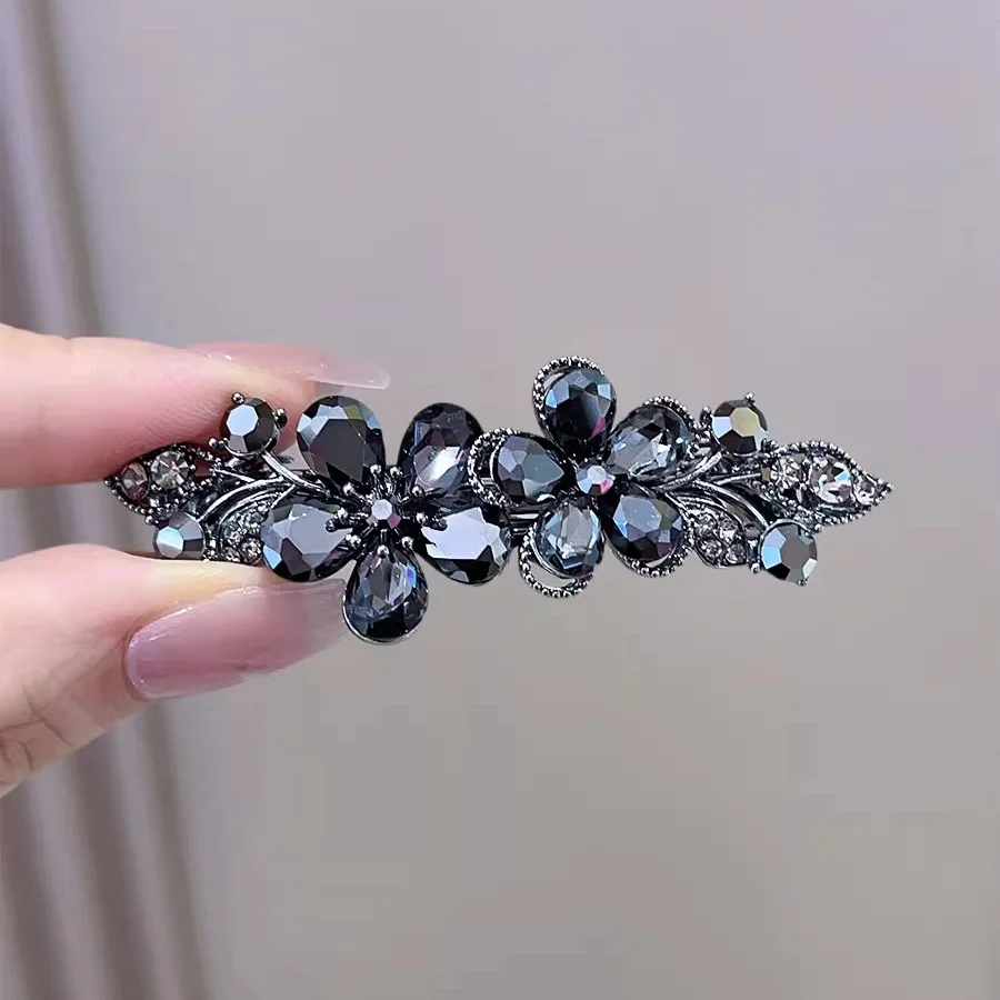 Licht Luxus Schwarz Kristall Blume Frühling Clip High-end-Elegante frauen Hinterkopf Halb-gebunden Haar Clip koreanische Haar Zubehör