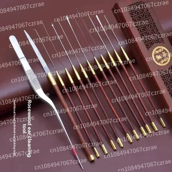 Red Sandalwood Ear Cleaning Set with Cotton Swabs Professional Ear Cleaning Tool