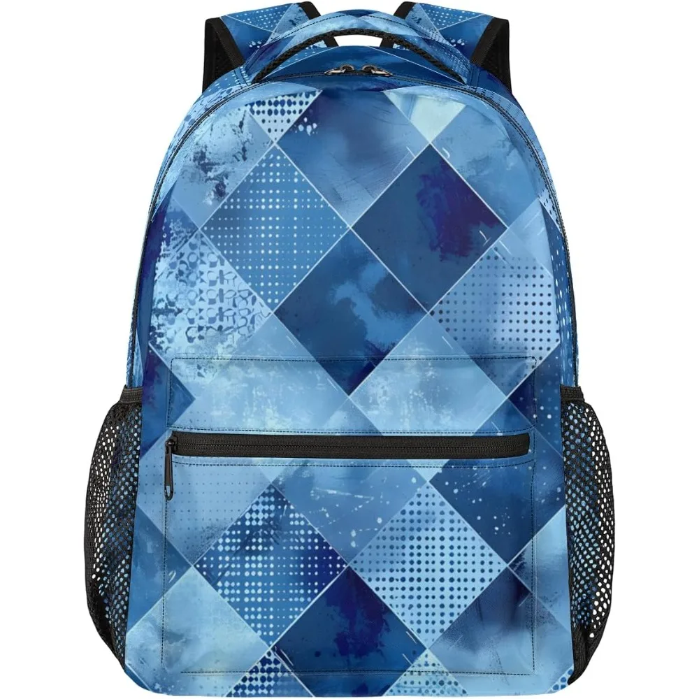 

Back to Campus Hit! Blue Checkered Backpack, Artistic Pattern Print, Casual Bag for Minimalist Fans