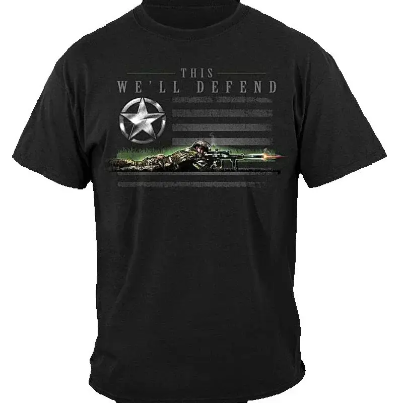 This We'll Defend. US Army Star American Flag T-Shirt 100% Cotton O-Neck Short Sleeve Summer Casual Mens T-shirt Streetwear