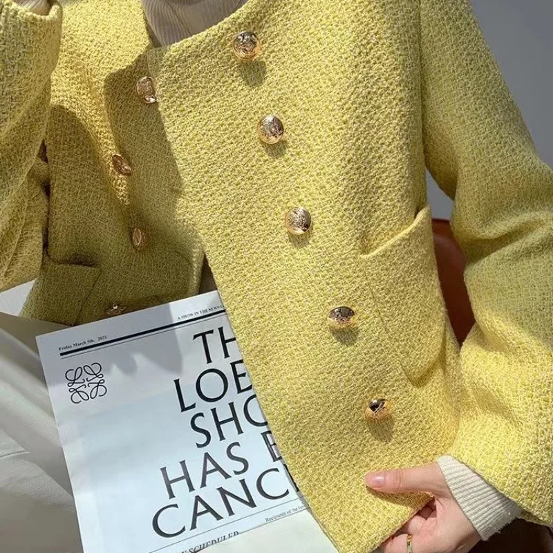 ملابس خارجية مبطنة ذات أزرار مزدوجة من Jaet Sweet Sle مستديرة Ne لربيع الخريف متعددة الاستخدامات عالية الجودة للسيدات