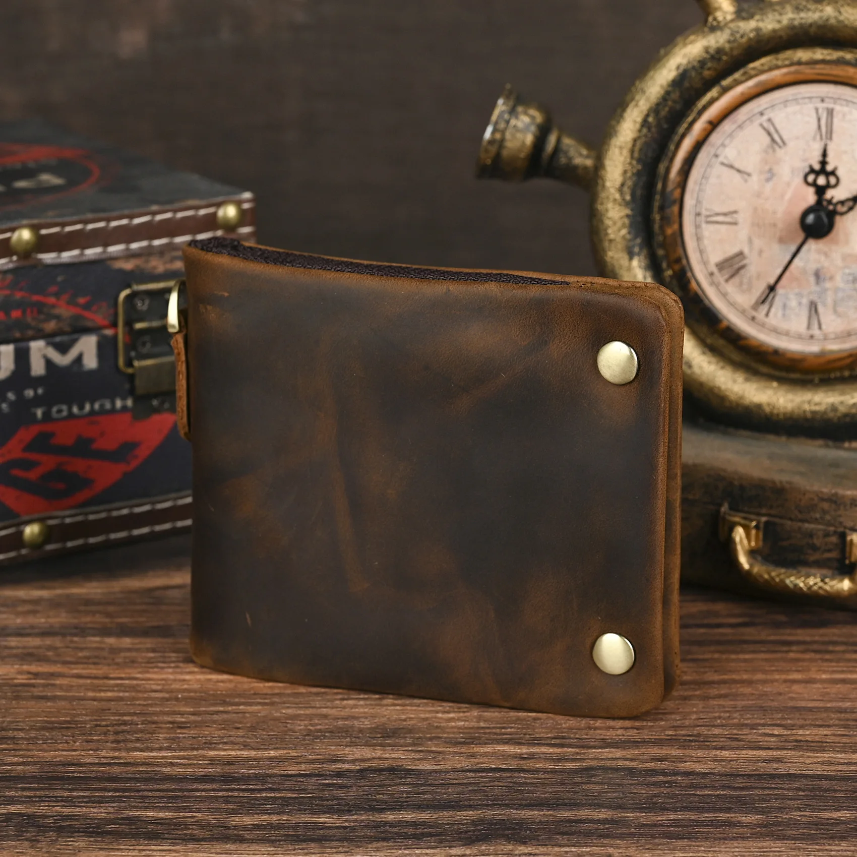 YETTIES Herren-Pull-Up-Geldbörse aus genarbtem Leder, kurzer Bifold-Reißverschluss mit abnehmbarer Kette, praktische Retro-Clutch für Herren – Detail 22