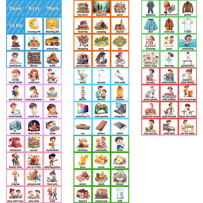 Baru 96 buah anak-anak jadwal Visual harian kartu rutin rumah Chore Chart kebiasaan baik latihan permainan untuk 3-6 tahun Montessori