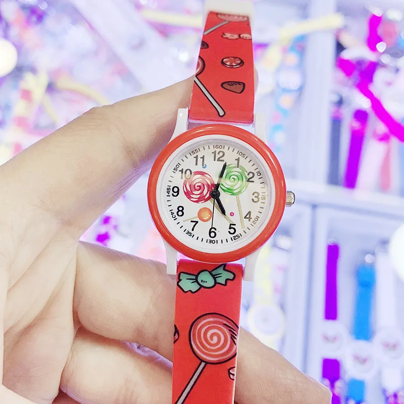 Nuovo orologio per bambini con stampa in silicone Orologio simpatico cartone animato Orologio al quarzo lecca-lecca Fornitura su ordinazione in fabbrica