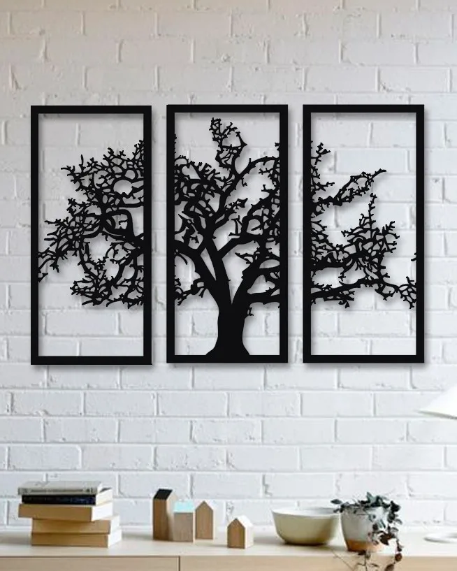 Sycamore Tree Designed Table 3 Piece Decorative Metal Wall Decor Black Wall Décor,Living Room, Bedroom, kitchen, Bathroom Inter