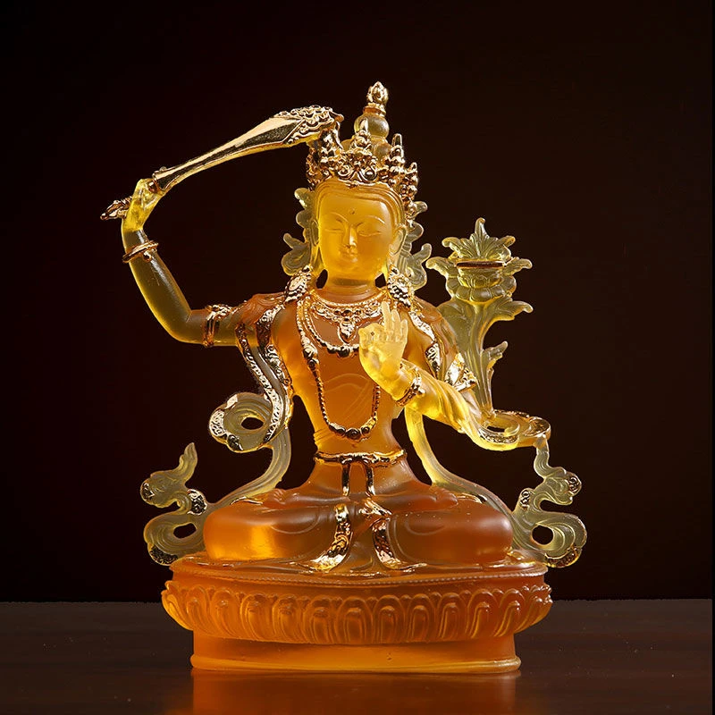 

Manjushri Bodhisattva Statue Glaze Paste Gold Tibetan Water Glaze Bodhisattva Home Offerings Meditation Ornaments