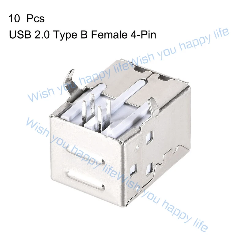 L... 10 Pcs USB Female Type-B Port 4-Pin Right Angle PCB DIP Jack Socket Connectors