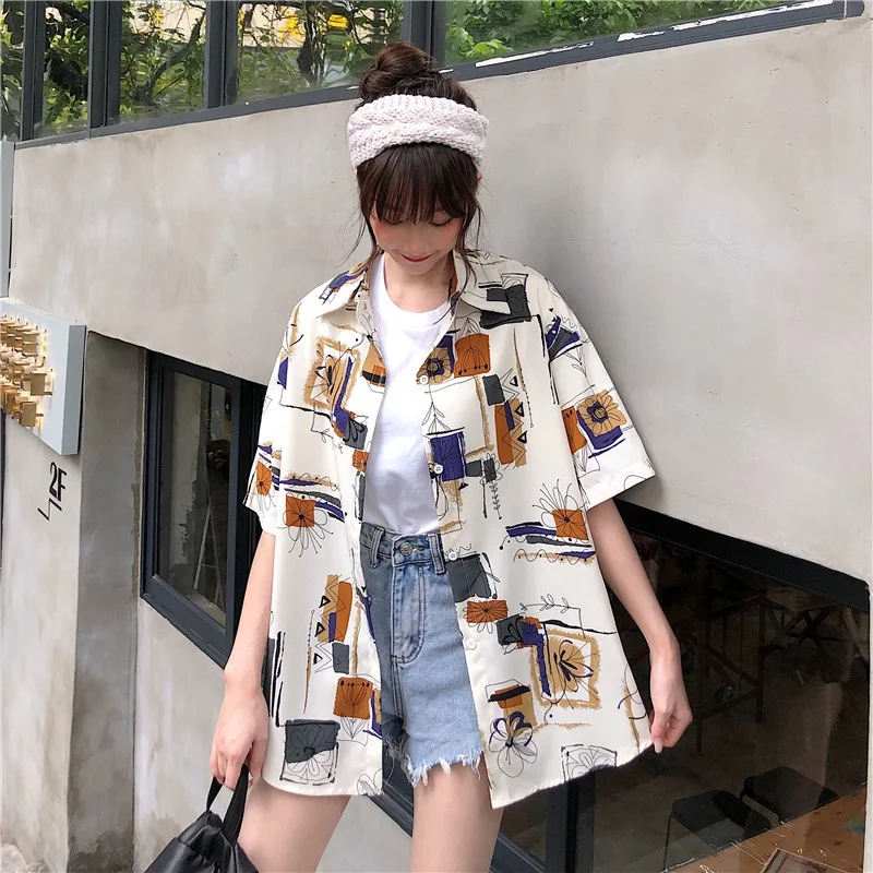 

GELITAYIN Women's Fashion Casual Loose Short Sleeve Shirt New Summer Retro Style T-shirt Alphabet Print Shirt Half Sleeve