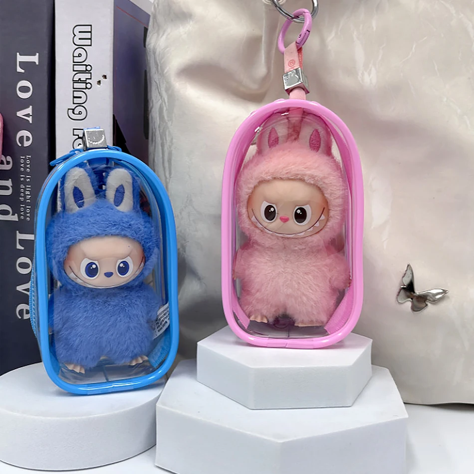 For Mini Labubu Pin For Love V4 Transparent Colorful Protector Case Doll Accessories Plush Doll Display Bag Outdoor Keychain Toy