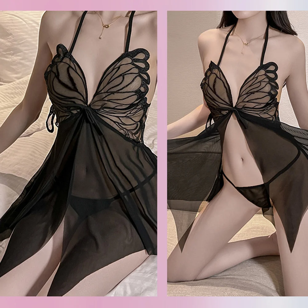 

Женское сексуальное нижнее белье, ультратонкая кружевная сетчатая прозрачная ночная рубашка в виде бабочки, комплект стрингов, Раздельный Ночной костюм порно, клубная одежда