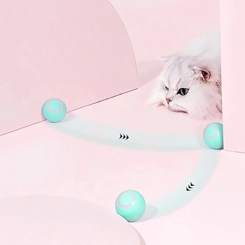 

2022New Automatic Smart Cat Toys Ball Interactive USB Rechargeable Self Rotating Colorful Led Feather Bells Toys for Cats Kitten