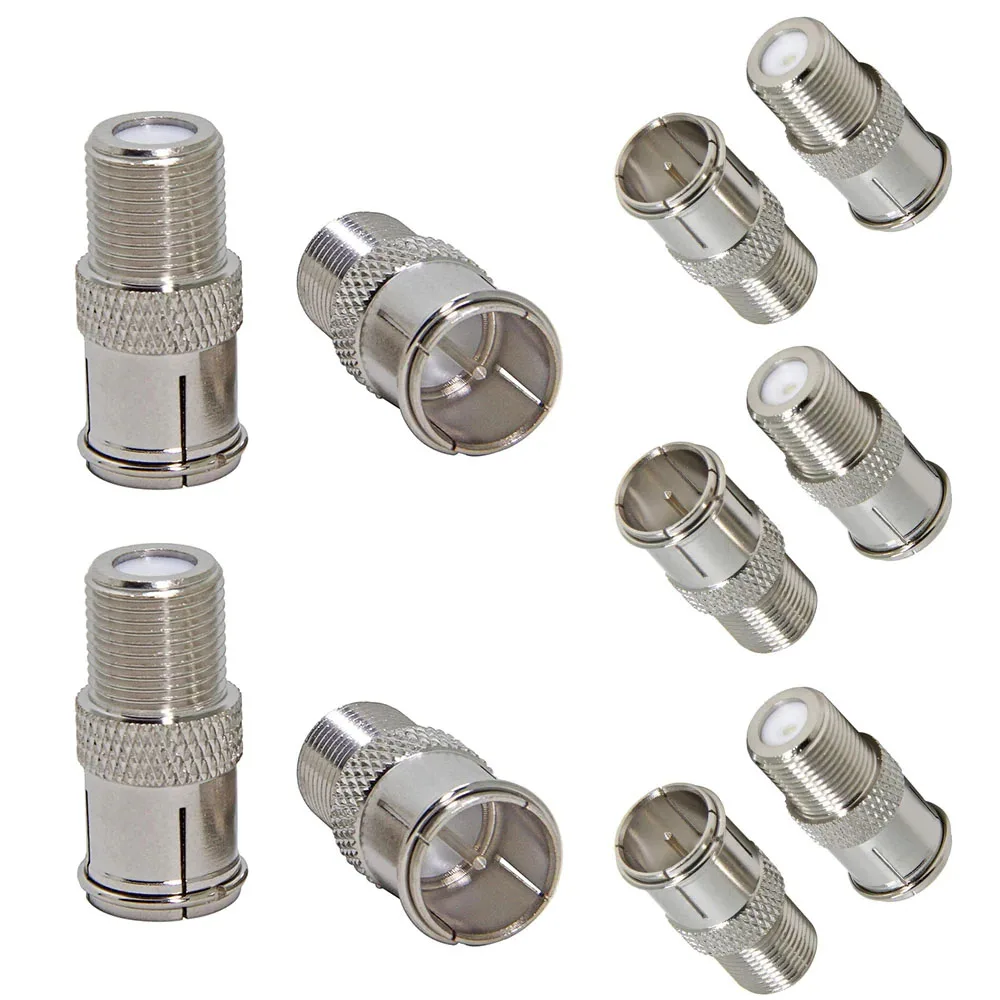 10PCS F-Type Male to Female Quick Connect Adapter - Push-On Tool-Free Coaxial Connector for TV, Antenna, RV Satellite. ﻿