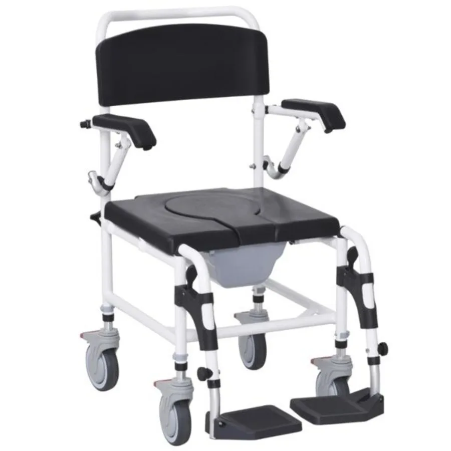 

Bathroom Wheelchair Commode Wheelchair Rolling Shower Wheelchair with 4 Castor Wheels