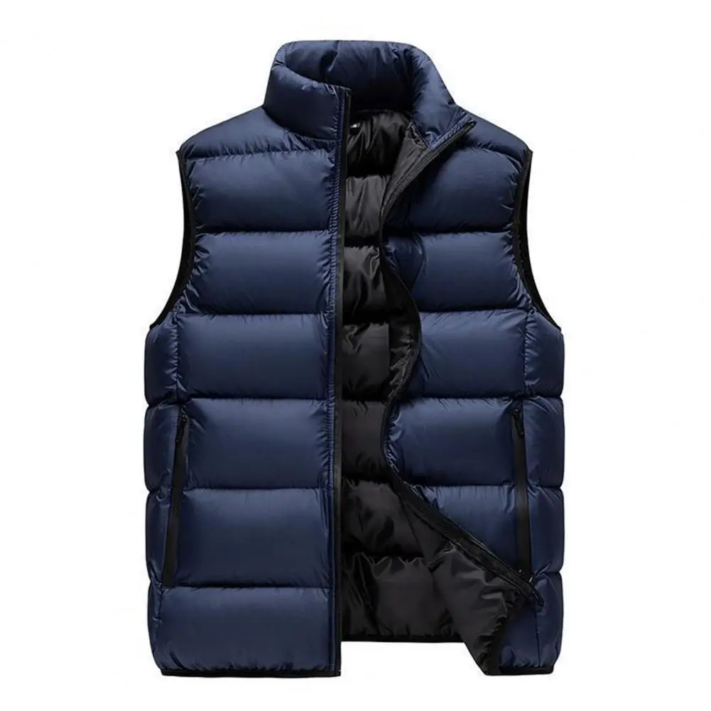 

Men Winter Coat Thickened Padded Men's Winter Vest Warm Cold Resistant Stand Collar Coat with Zipper Closure Autumn Vest Coat