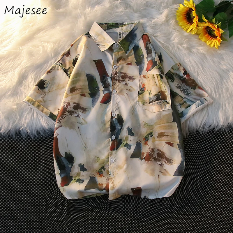 

Men Shirts Print Retro Handsome Design All-match Summer Stylish Streetwear Teens Clothing Male European Style Cool Hip Hop Daily