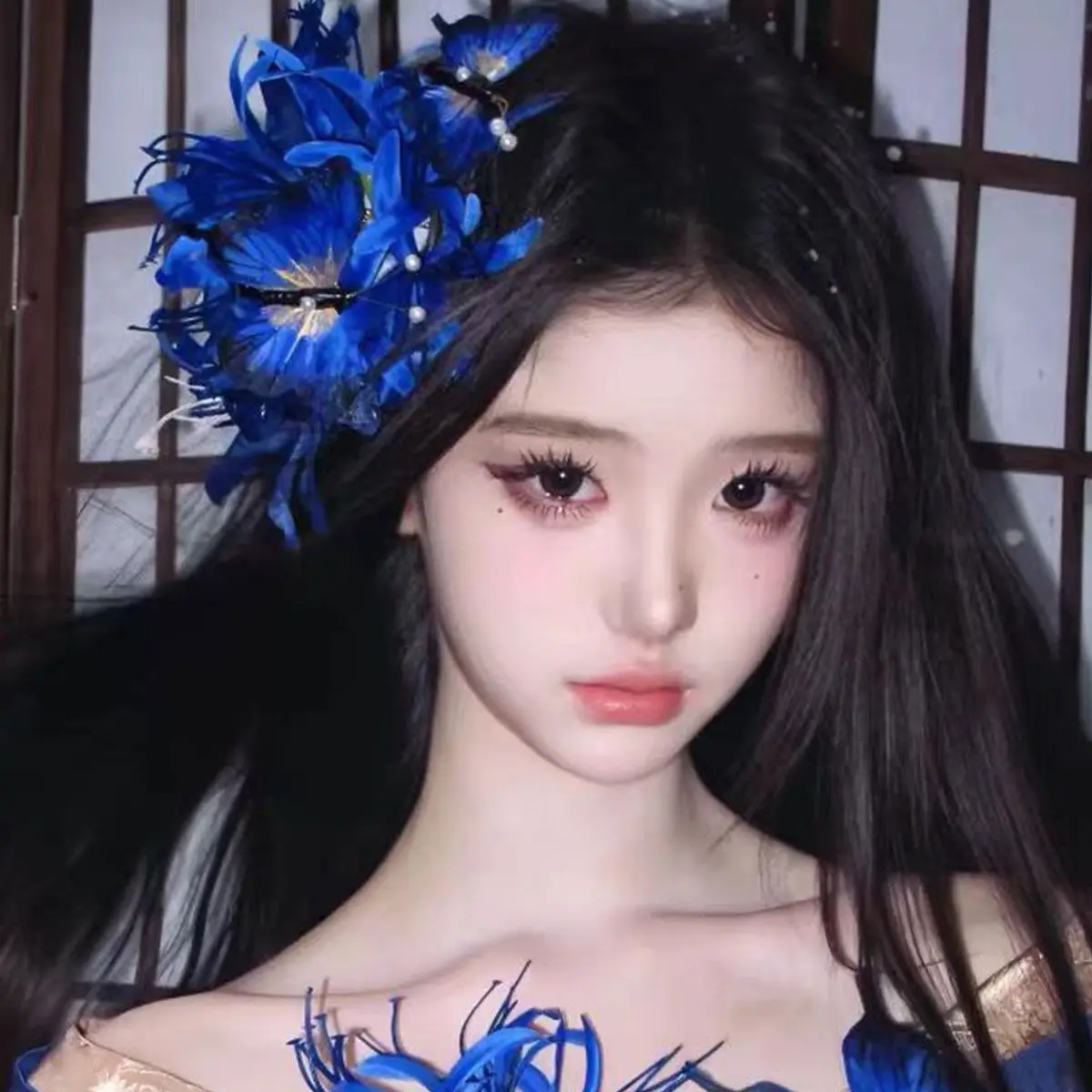 Blue Simulated Artificial Head Flowers Ancient Female Headdress Retro Photography Party Headwear Hair Accessories