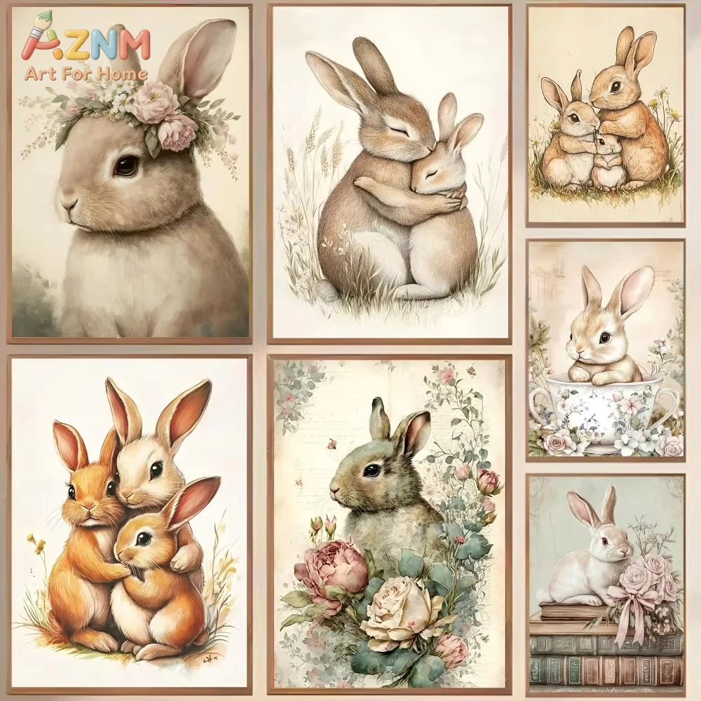 

1pc Retro Easter Bunny Poster Modern and Elegant Wall Stickers for Home Decor Living Room Dormitory Wall Art