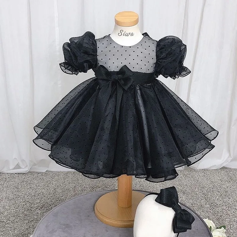 

Baby Gilrs Birthday Baptism Party Wedding Dresses Children Cute Puff Sleeve Bow Mesh Princess Ball Gown Kids Vestidos y493