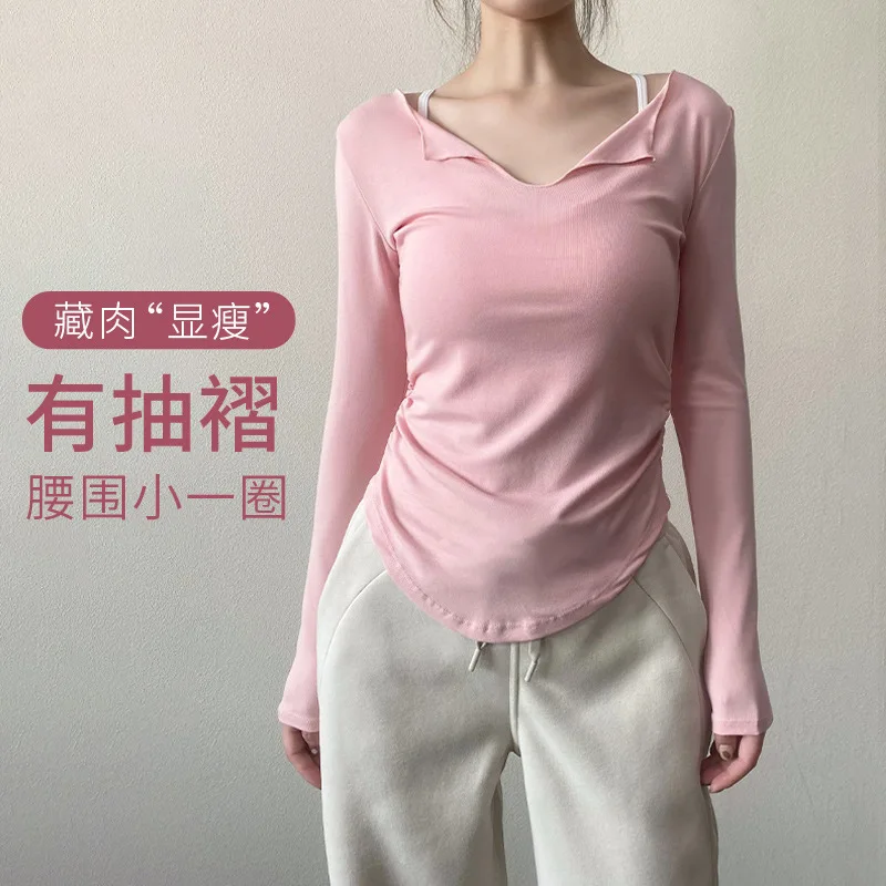 

Сексуальные тонкие спортивные футболки с v-образным вырезом, укороченные топы для пилатеса и йоги, осенние новые дышащие футболки для бега, фитнеса, тренировочная одежда для женщин