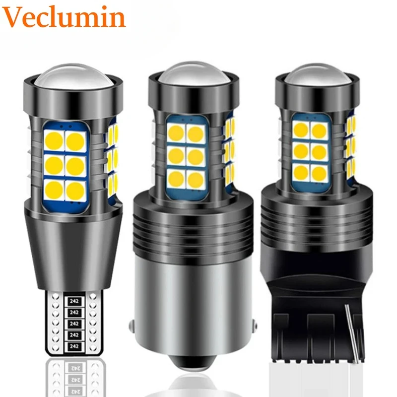 Car Led Reversing Light Stop Lamp T15/W16w (T15 Decoding) 7440 7443 3156 3157 3030 27smd 7443 Turn Signal Light Yellow Red