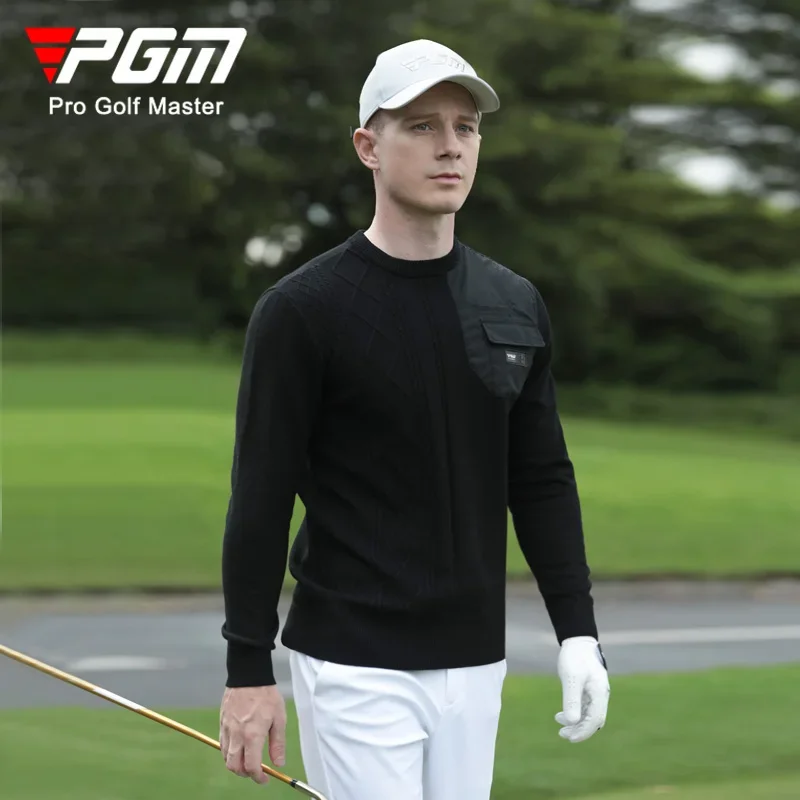 PGM Men Fleece Windproof Golf Tops Winter Male Full Sleeve Casual Golf Sweater Autumn Warm Soft Sports Shirts with Pocket