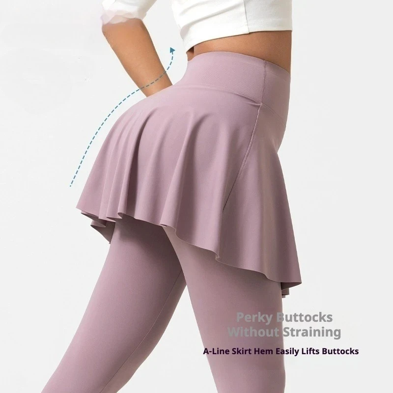 

Весенне-осенние большие размеры, искусственные двухсекционные быстросохнущие спортивные теннисные юбки для йоги, узкие спортивные брюки с высокой талией, закрывающие живот, бедра